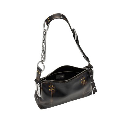 THE SCENE MEDIUM SHOULDER BAG IN STUDDED DISTRESSED LEATHER